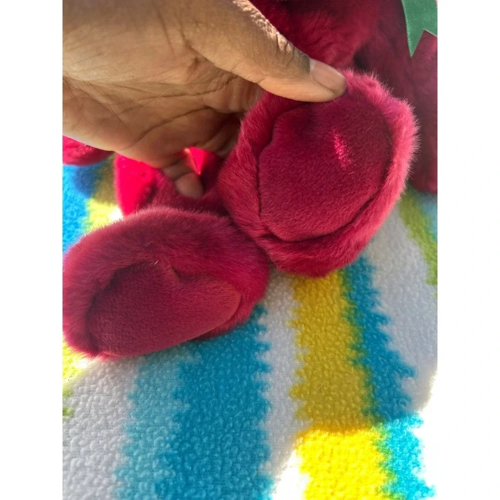 Ty Beanie Buddy Teddy Bear Large Cranberry Red 1998 Excellent Green Ribbon Plush